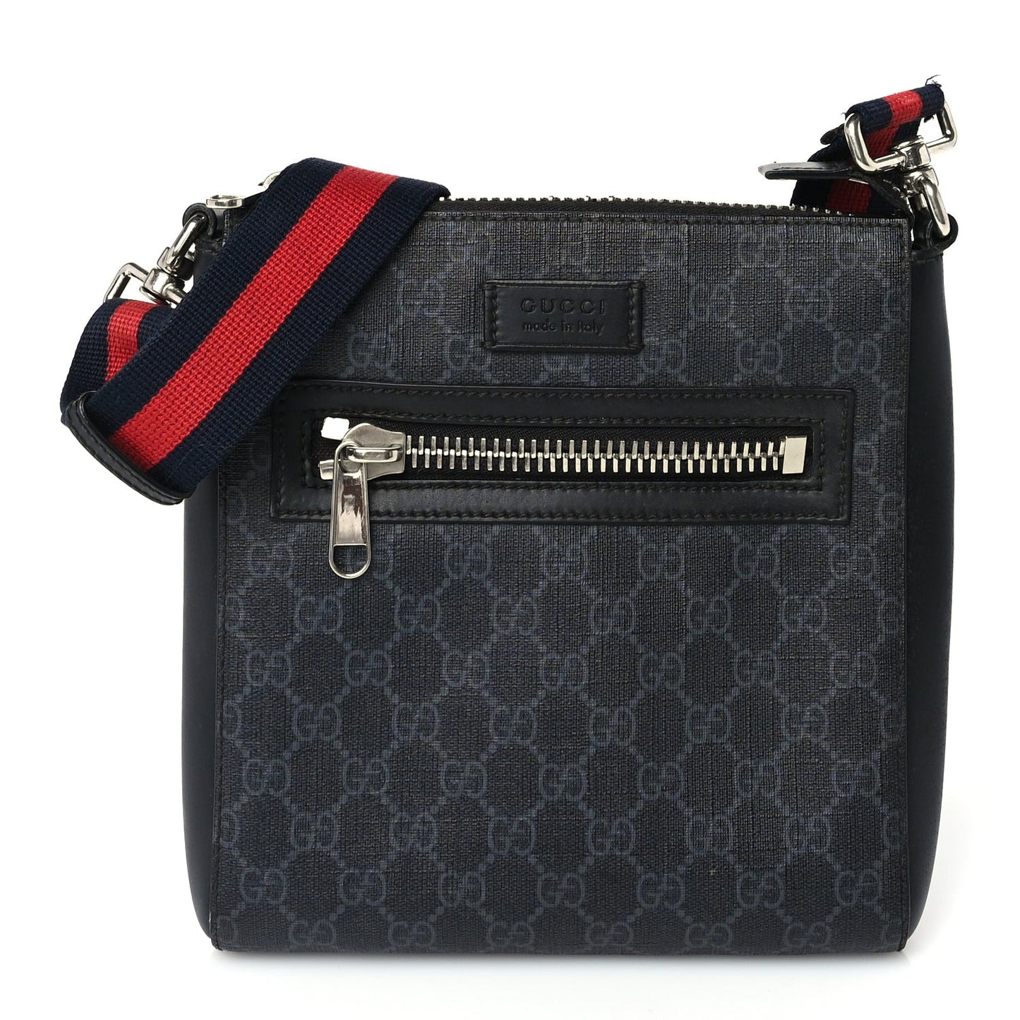 GG Supreme Monogram Web Small Flat Messenger Bag  Black Grey