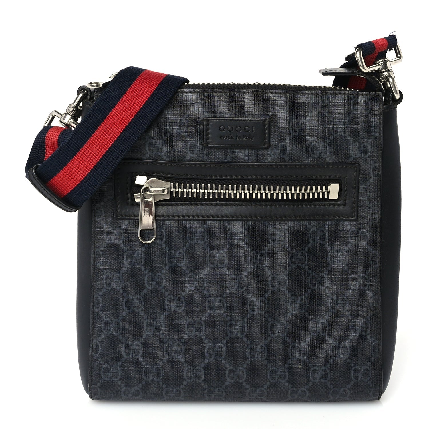 Gucci GG Supreme Monogram Web Small Flat Messenger Bag  Black Grey 1 of 8