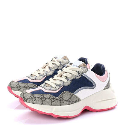 Gucci GG Supreme Monogram Mix Monogram Womens Rhyton Sneakers London Blue Beige Pale Pink 4 of 8