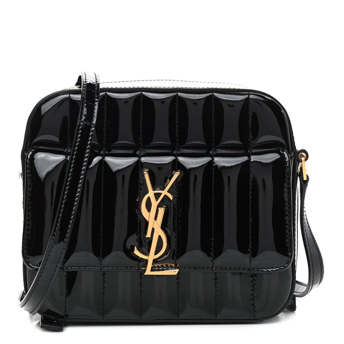 Patent Matelasse Monogram Vicky Camera Bag Black