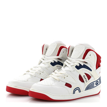 Gucci Demetra GG Supreme Monogram Mens Basket High Top Sneakers 11 Great White Red Blue 4 of 7