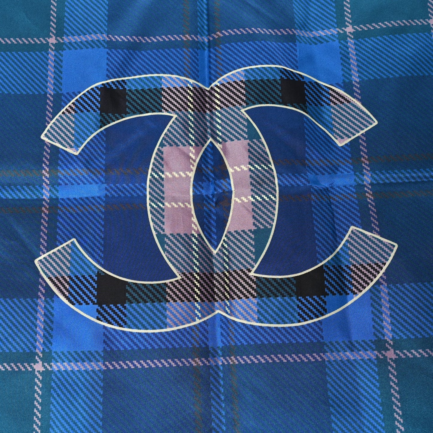 Silk Tartan CC Scarf  Pink Blue