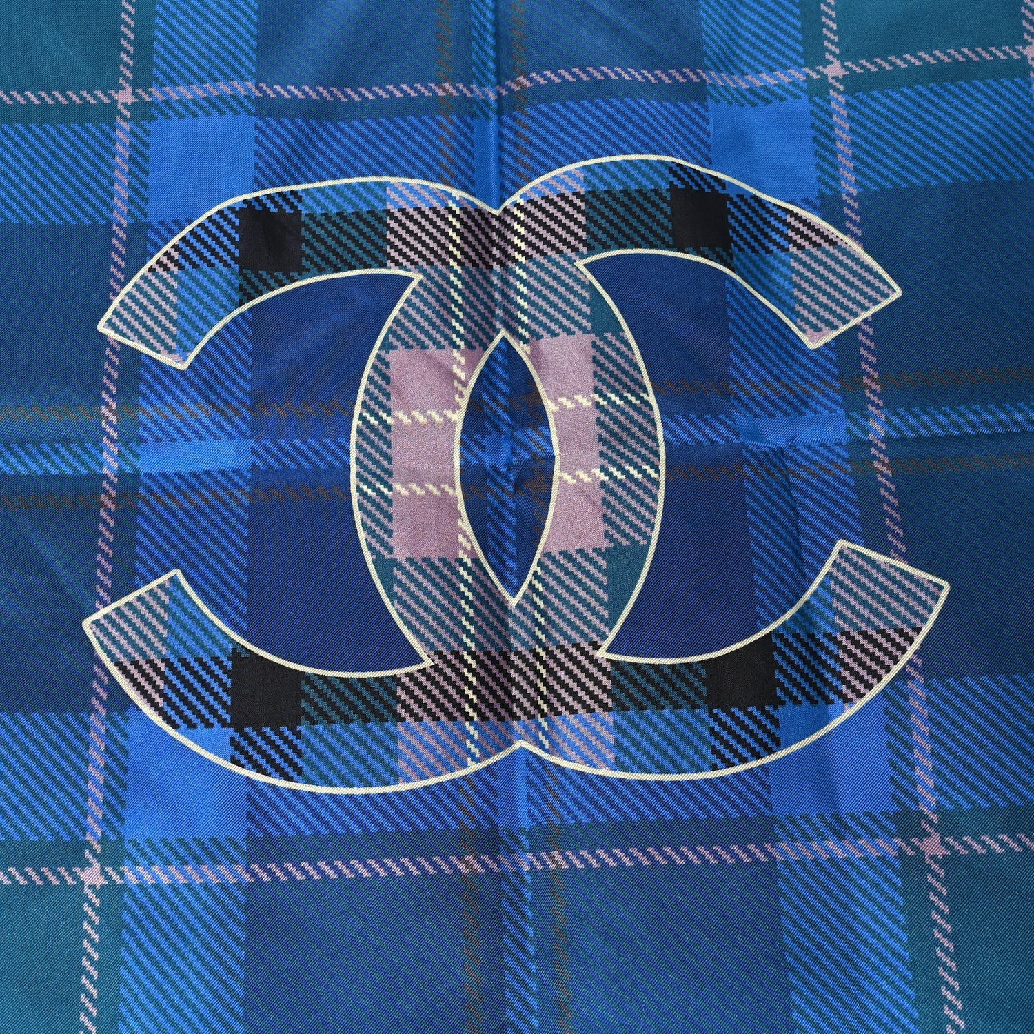 Chanel Silk Tartan CC Scarf  Pink Blue 3 of 4
