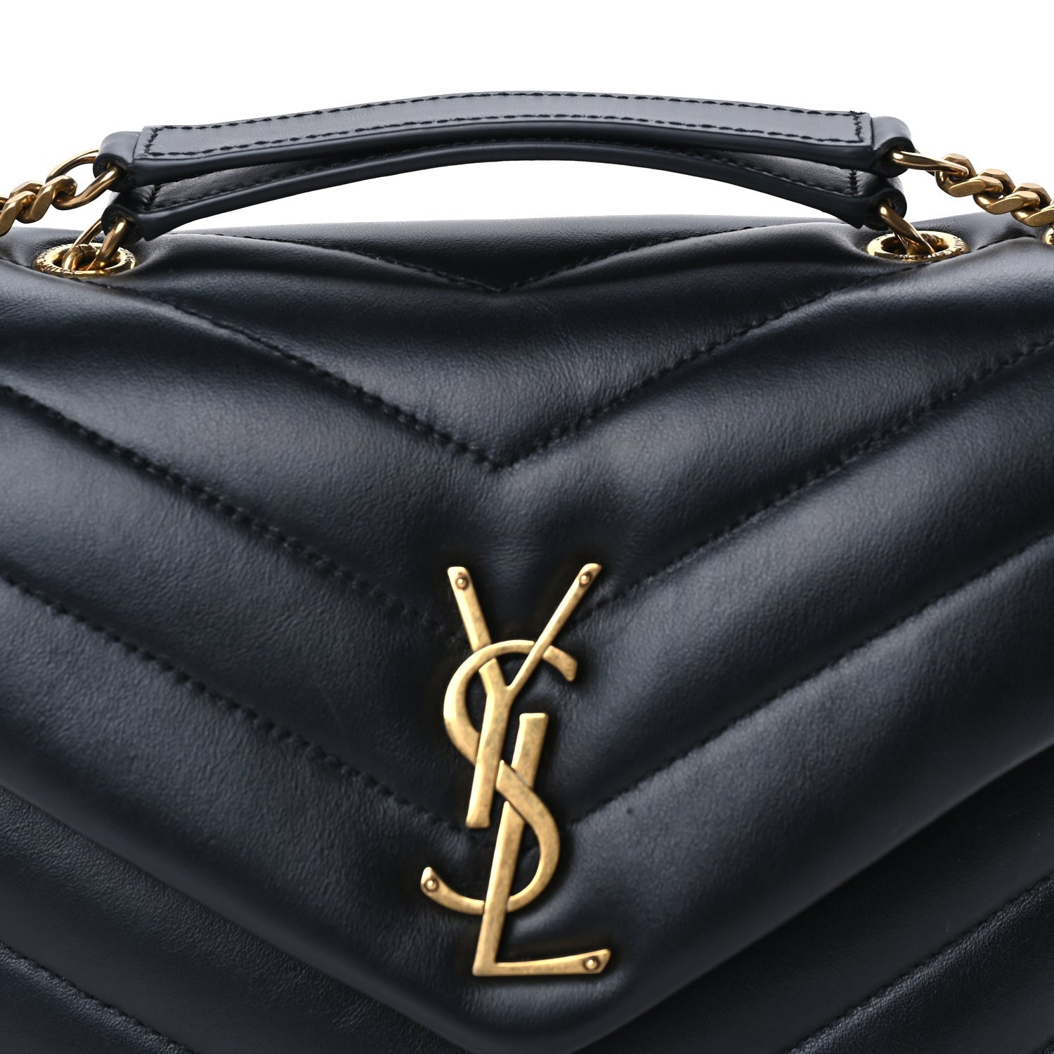 Saint Laurent Calfskin Y Quilted Monogram Small Loulou Chain Satchel Black 6 of 8