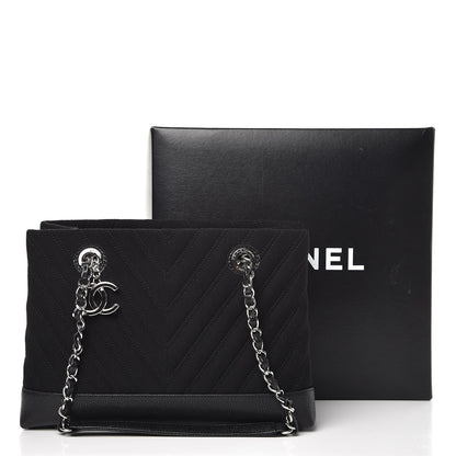 Chanel Canvas Caviar Chevron Shopper Tote Black 8 of 8