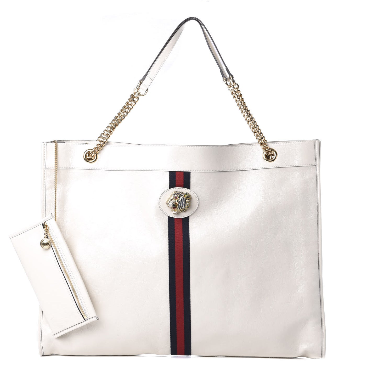Calfskin Maxi Rajah Chain Tote White