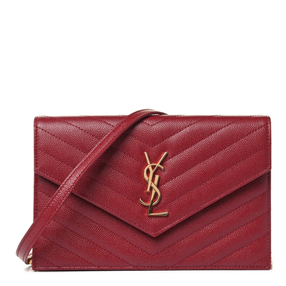 Saint Laurent Grain De Poudre Matelasse Chevron Monogram Envelope Chain Wallet Rouge Opyum 1 of 4