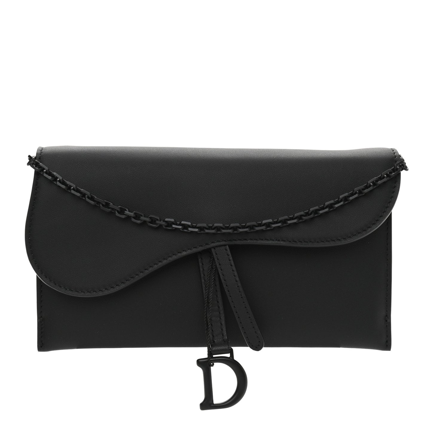 Ultra Matte Calfskin Saddle Chain Wallet Pouch Black