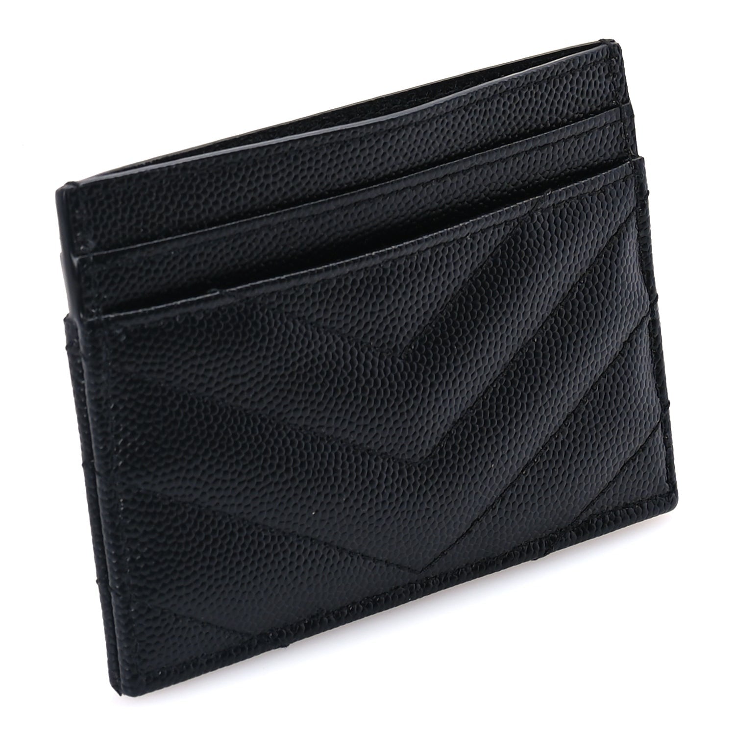 Saint Laurent Grain De Poudre Matelasse Chevron Cassandre Credit Card Case Black 4 of 7