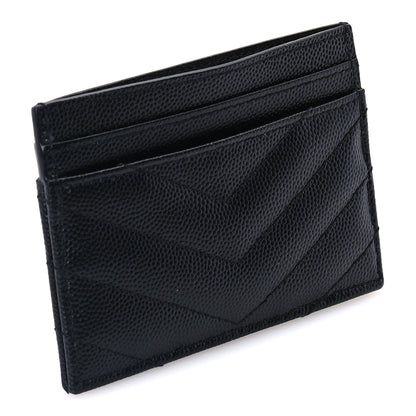 Saint Laurent Grain De Poudre Matelasse Chevron Cassandre Credit Card Case Black 4 of 7