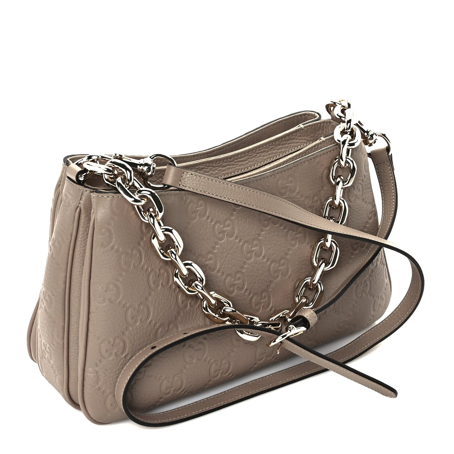GG Grainy Calfskin Emblem Shoulder Bag  Taupe