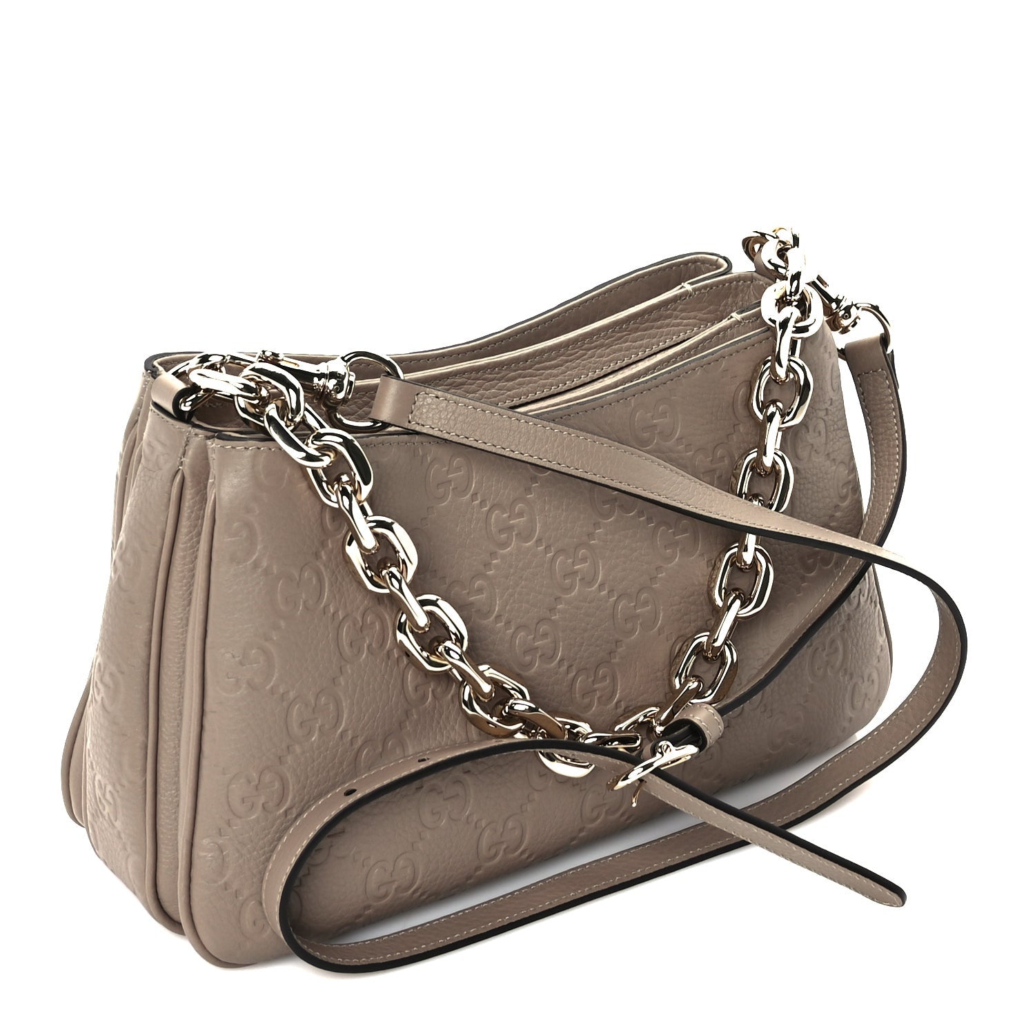 Gucci GG Grainy Calfskin Emblem Shoulder Bag  Taupe 2 of 8