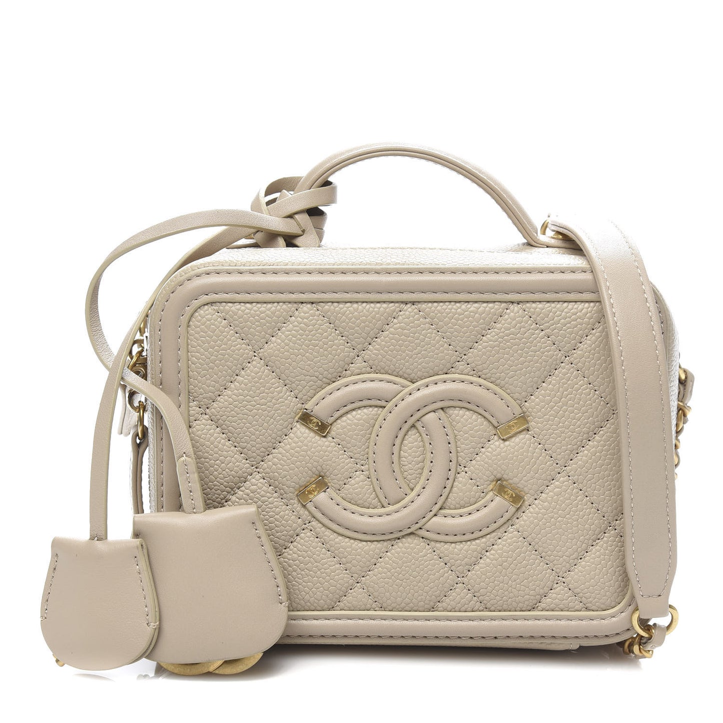 Caviar Quilted Small CC Filigree Vanity Case Light Beige