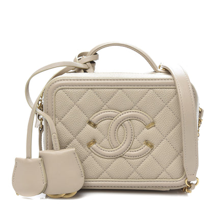 Chanel Caviar Quilted Small CC Filigree Vanity Case Light Beige 1 of 10
