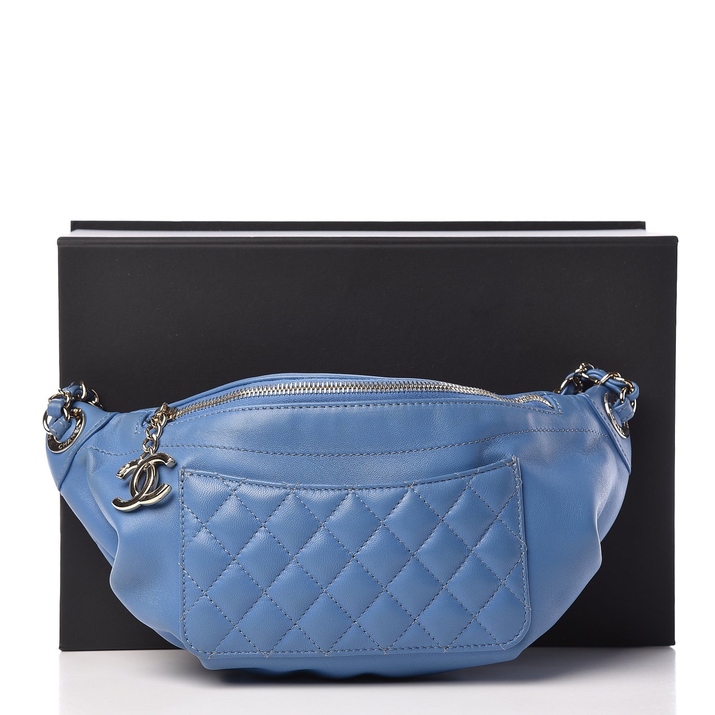 Lambskin Quilted Bi Waist Bag Fanny Pack Blue