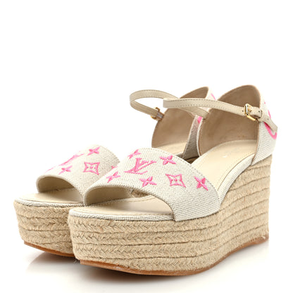 Louis Vuitton Canvas Monogram Starboard Espadrille Wedge Sandals 38 Rose Pop 3 of 8