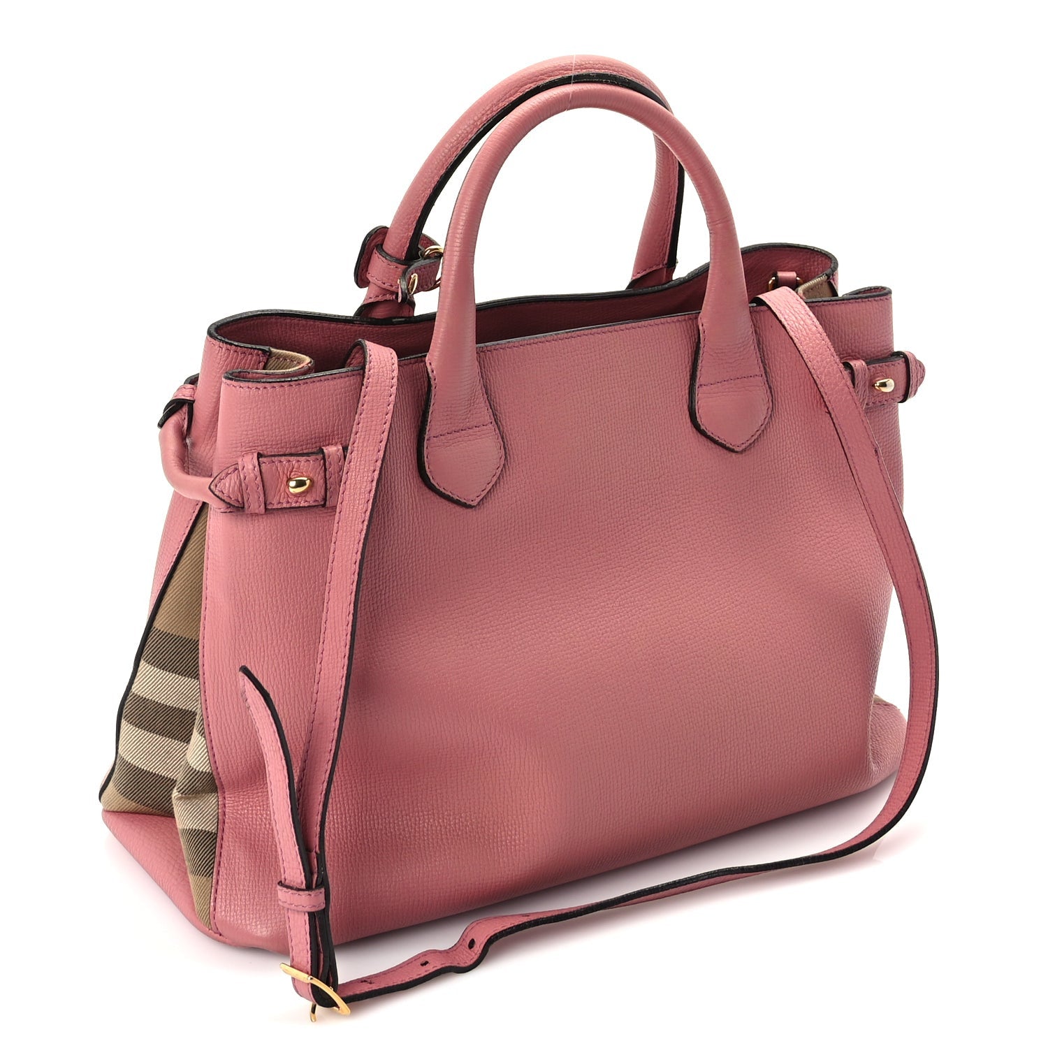 Burberry Grainy Calfskin House Check Medium Banner Tote  Mauve Pink 2 of 8