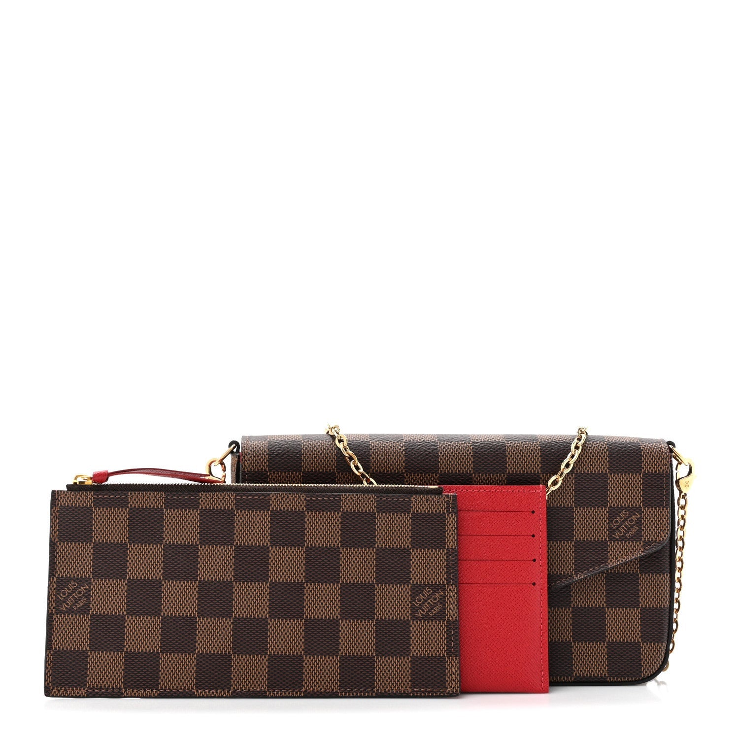 Louis Vuitton Damier Ebene Pochette Felicie Chain Wallet 3 of 7