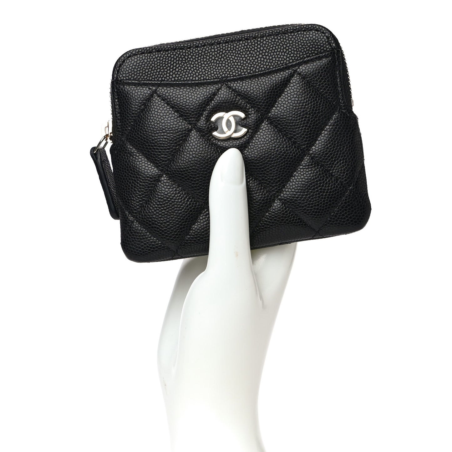 Caviar Quilted Zip Card Holder Wallet Black