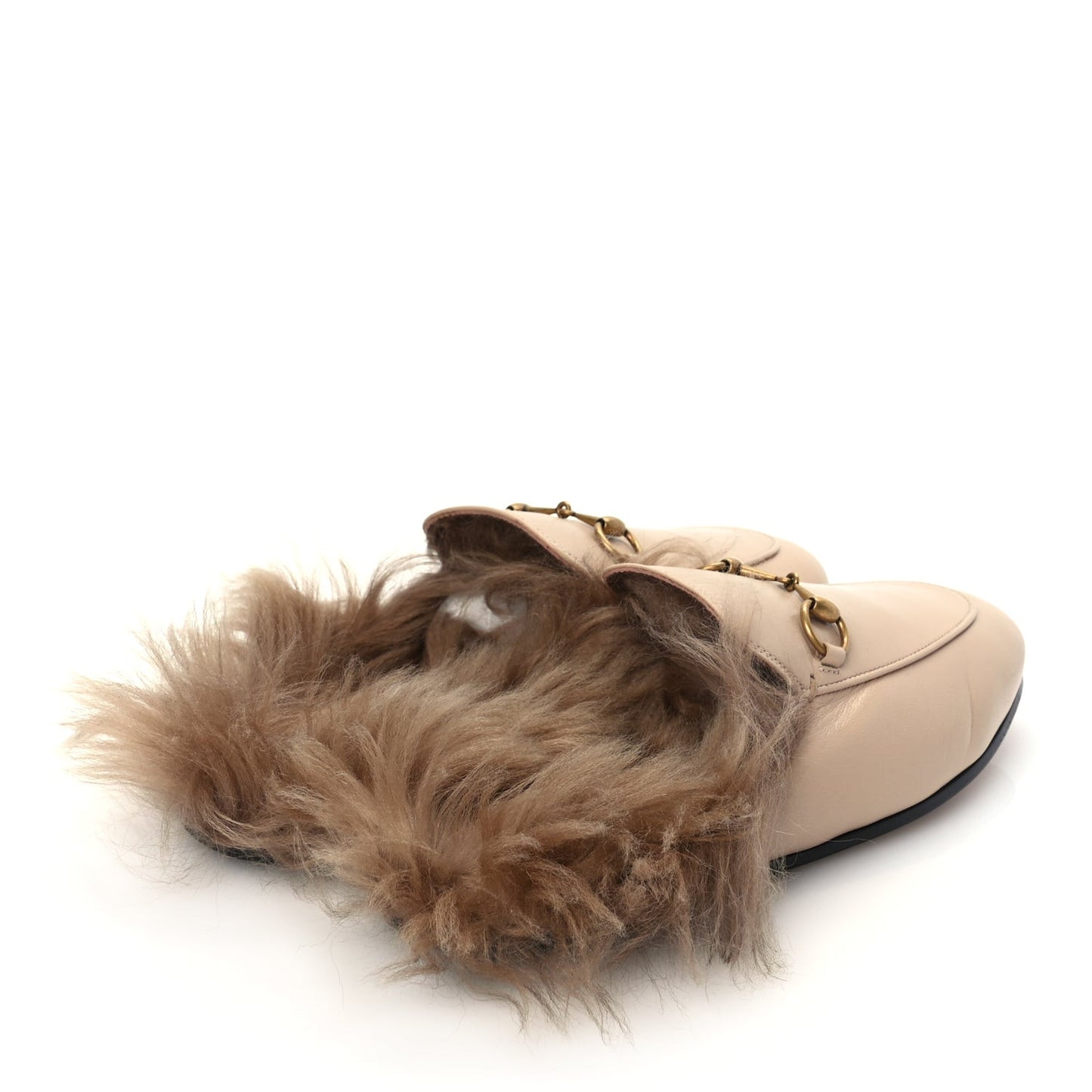 Calfskin Fur Womens Princetown Slippers 38 Beige
