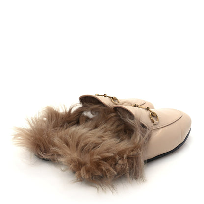 Gucci Calfskin Fur Womens Princetown Slippers 38 Beige 5 of 9