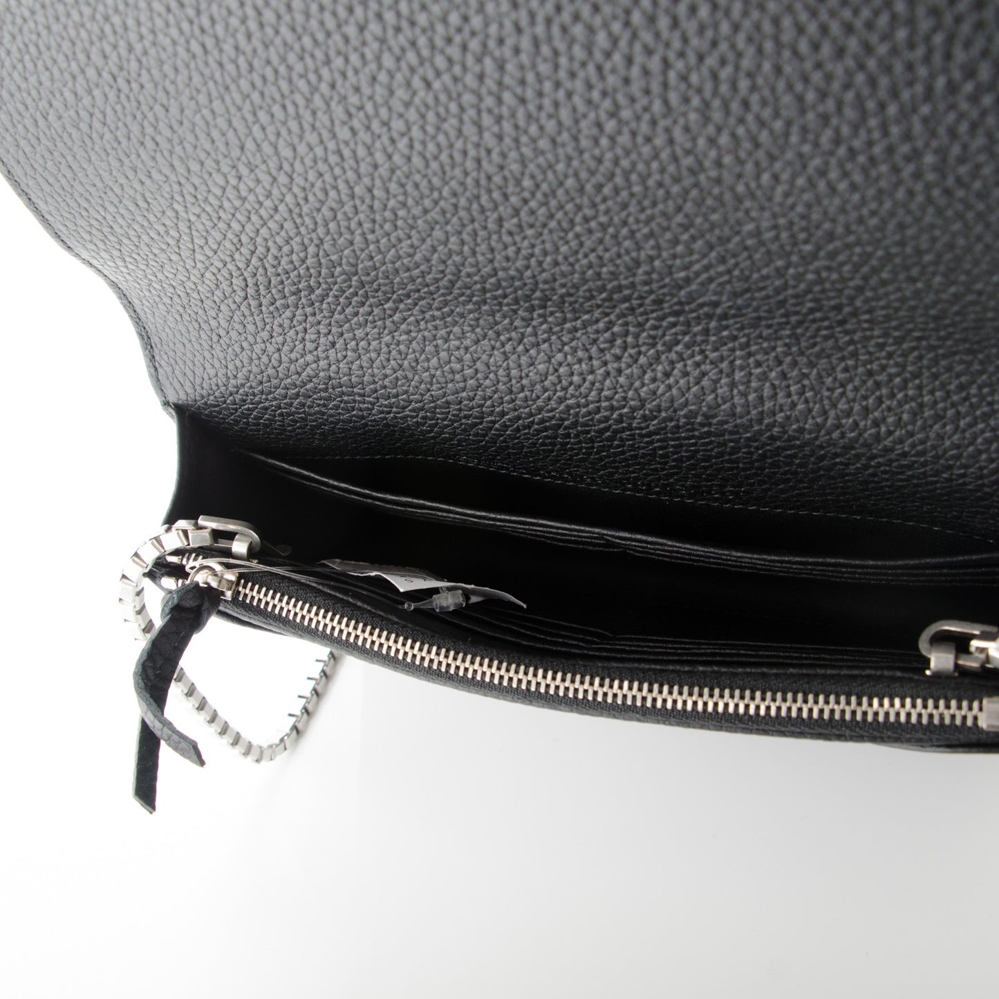 Grained Calfskin Classic Silver Hardware Wallet on Chain Black