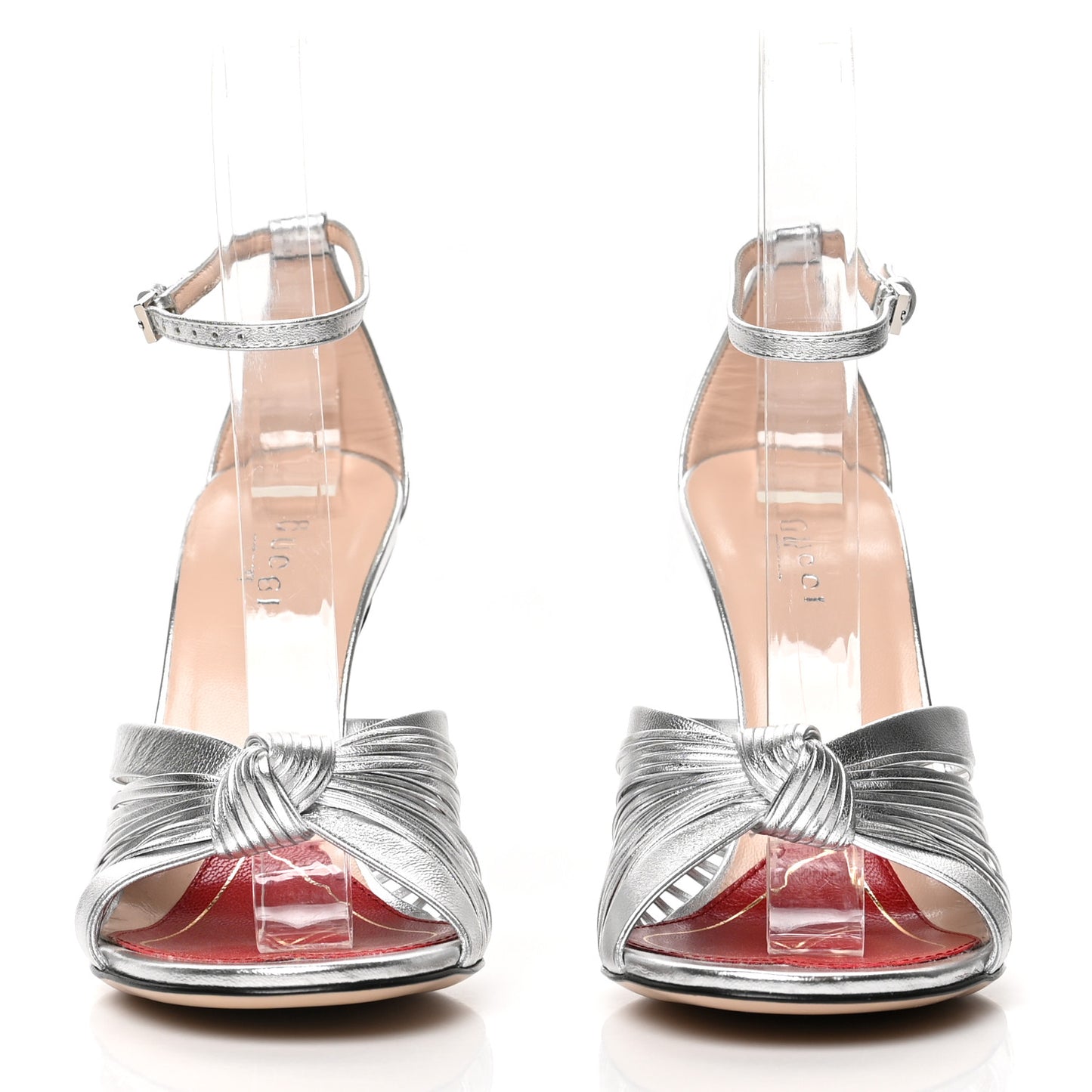 Metallic Nappa Crawford Knot Ankle Strap Sandals 35.5 Silver