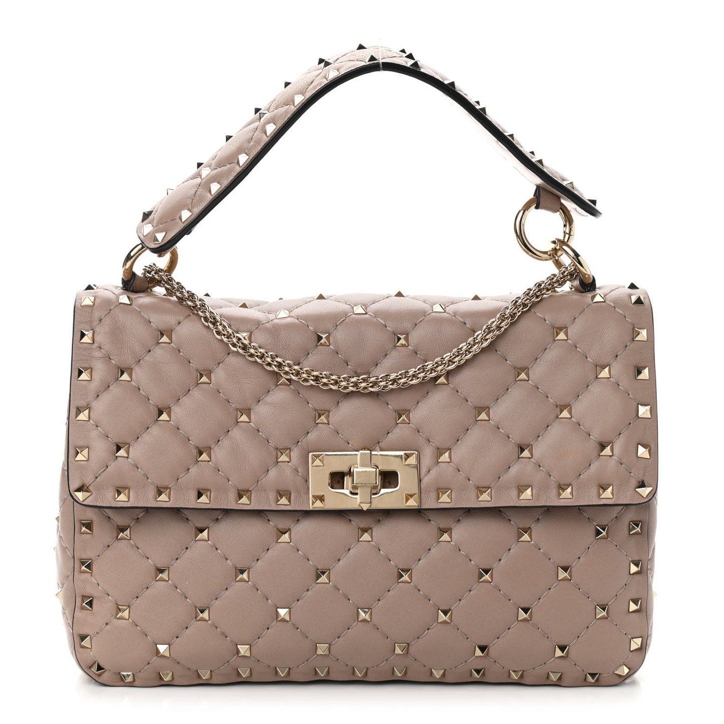 Lambskin Medium Rockstud Spike Shoulder Bag Poudre