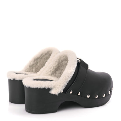 Givenchy Calfskin Shearling Studded Platform Clogs 38 Black 5 of 9
