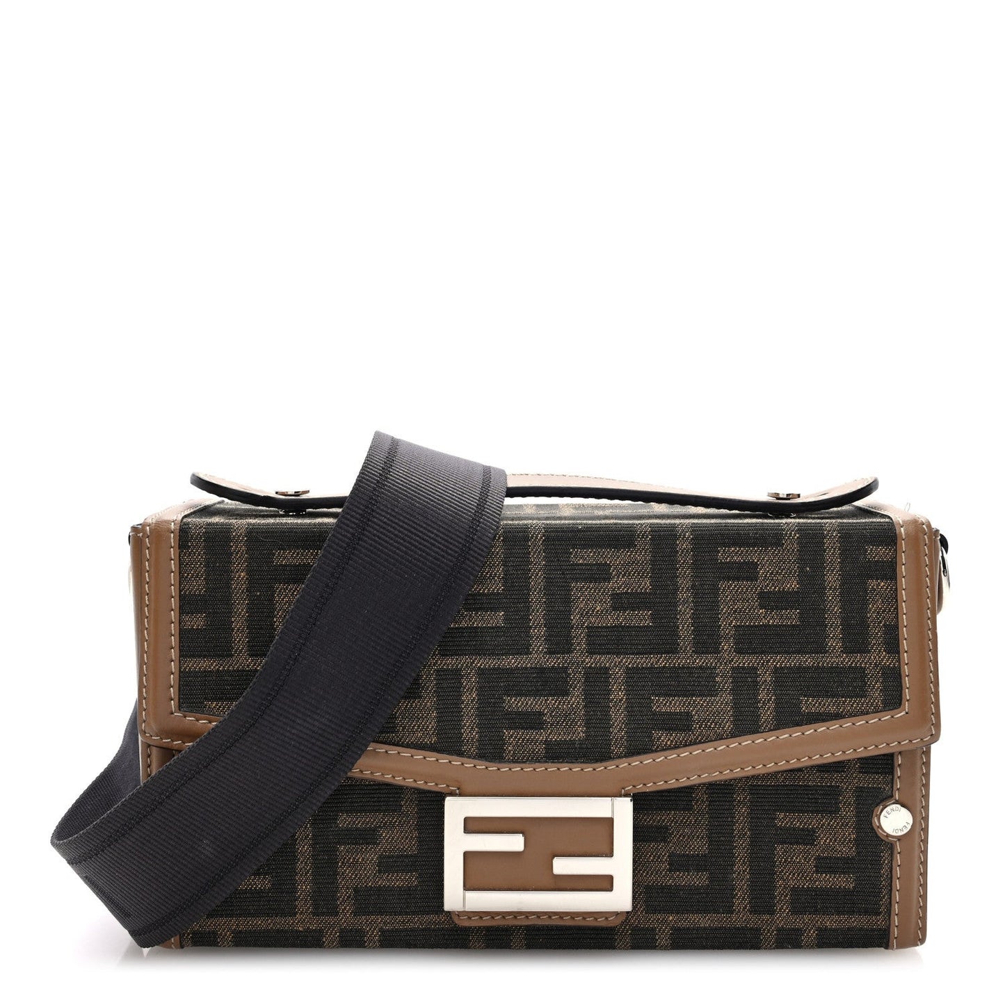 Recycled Fabric Jacquard Vitello King FF 1974 Baguette Soft Trunk Phone Pouch Tobacco Moro Sand