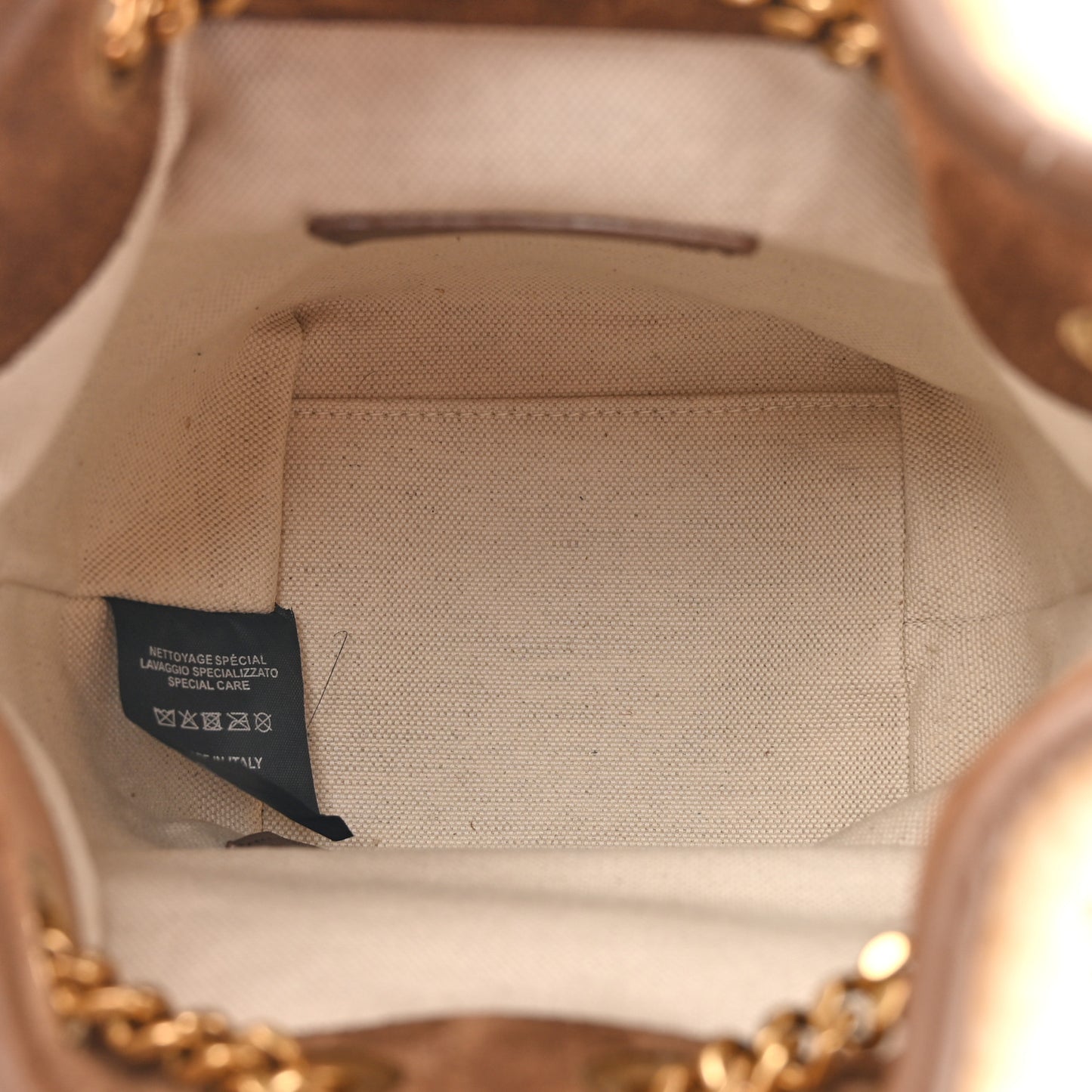 Shearling Suede Monogram Joe Nano Bucket Bag Dark Cigar Natural Beige