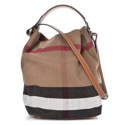 Burberry Canvas Mega Check Medium Ashby Hobo Saddle Brown 1 of 9