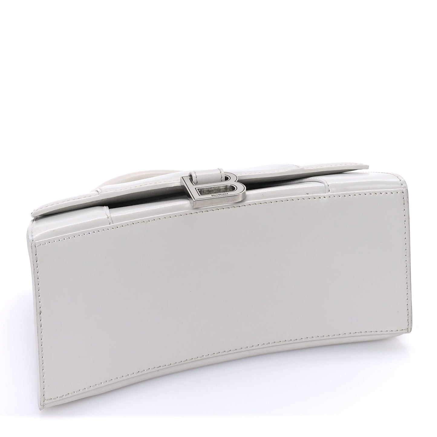 Shiny Box Calfskin Tonal B Small Hourglass Top Handle Bag  White