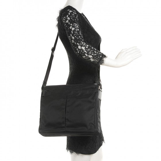 Tessuto Nylon Saffiano Flat Messenger Bag Black