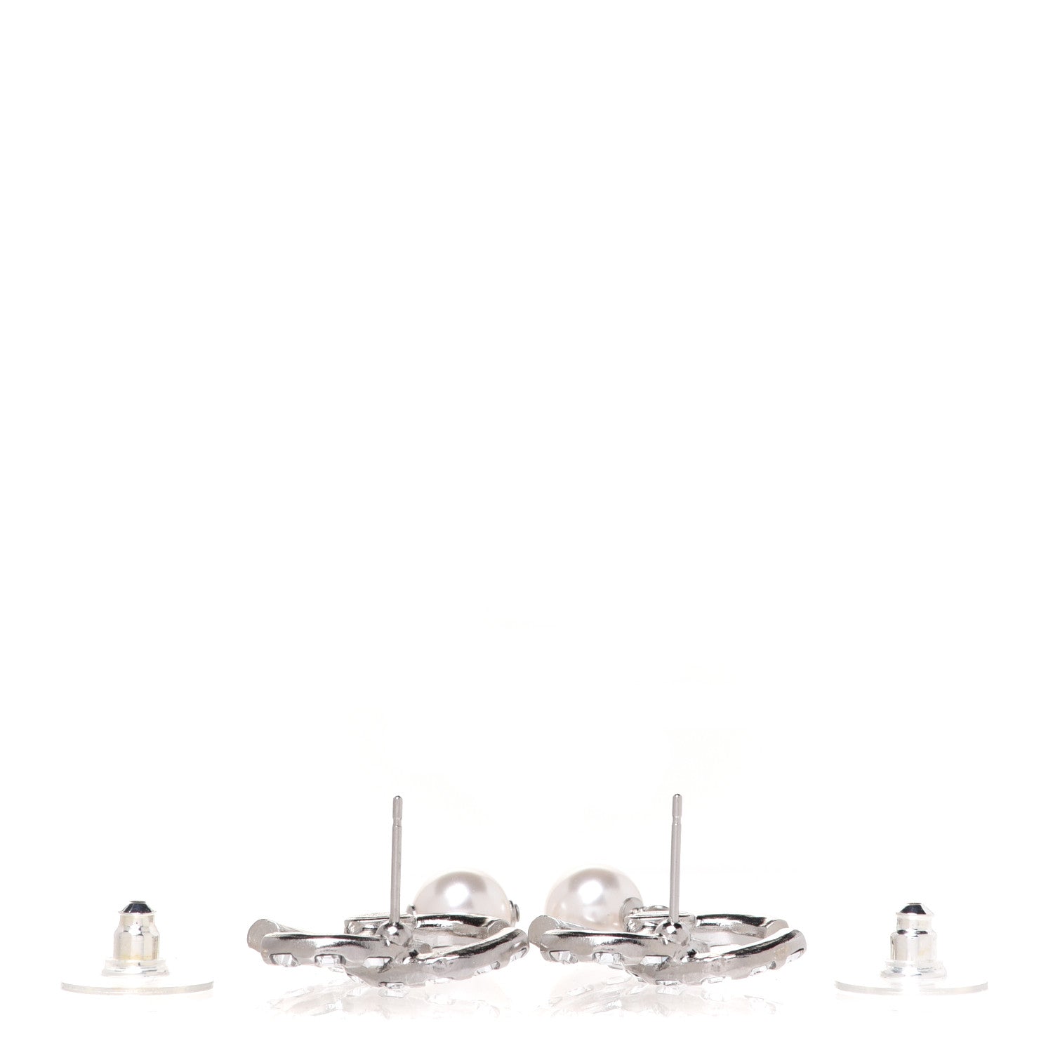 Chanel Crystal Baguette Pearl CC Drop Earrings Silver 3 of 5