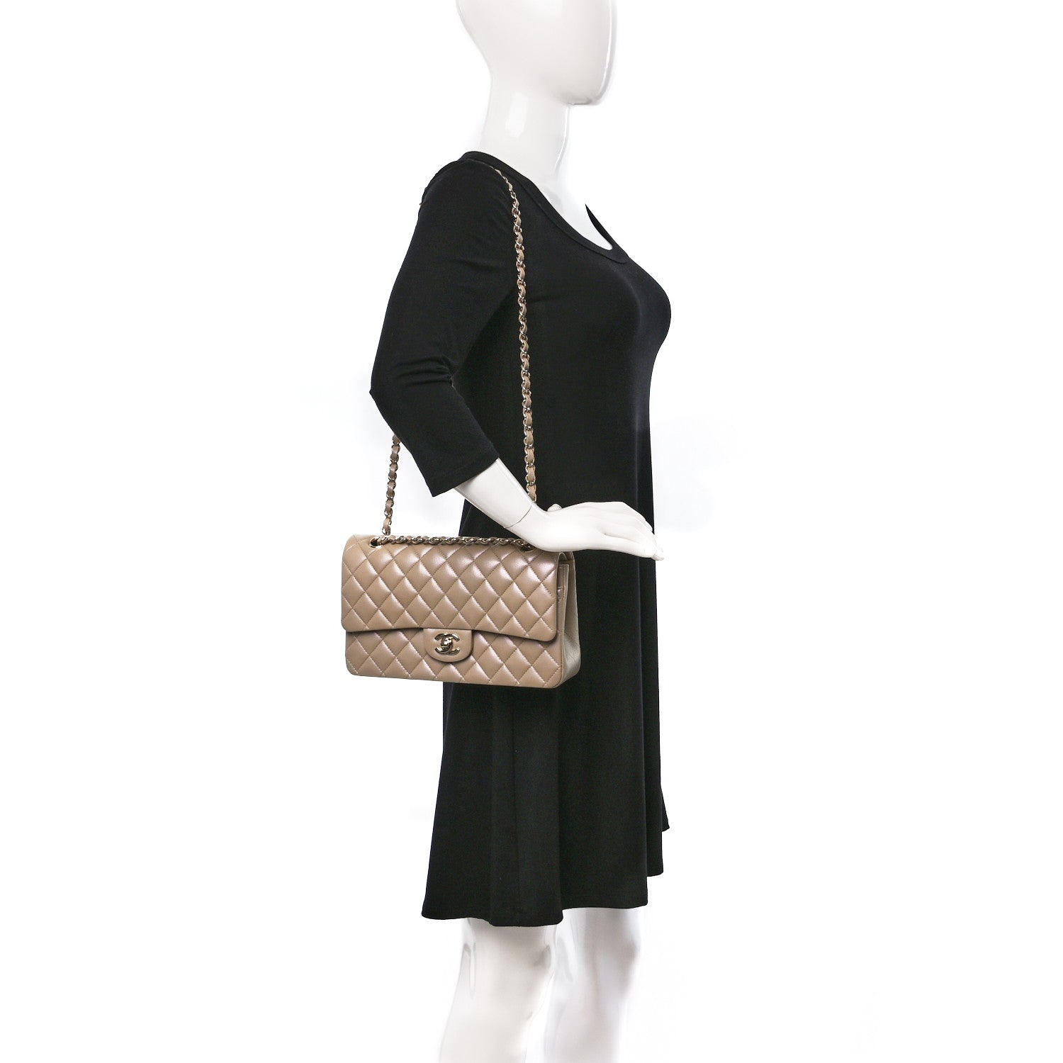 Chanel Iridescent Caviar Quilted Medium Double Flap Dark Beige 2 of 10