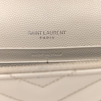 Saint Laurent Grain De Poudre Matelasse Chevron Monogram Envelope Chain Wallet Optical White 6 of 9