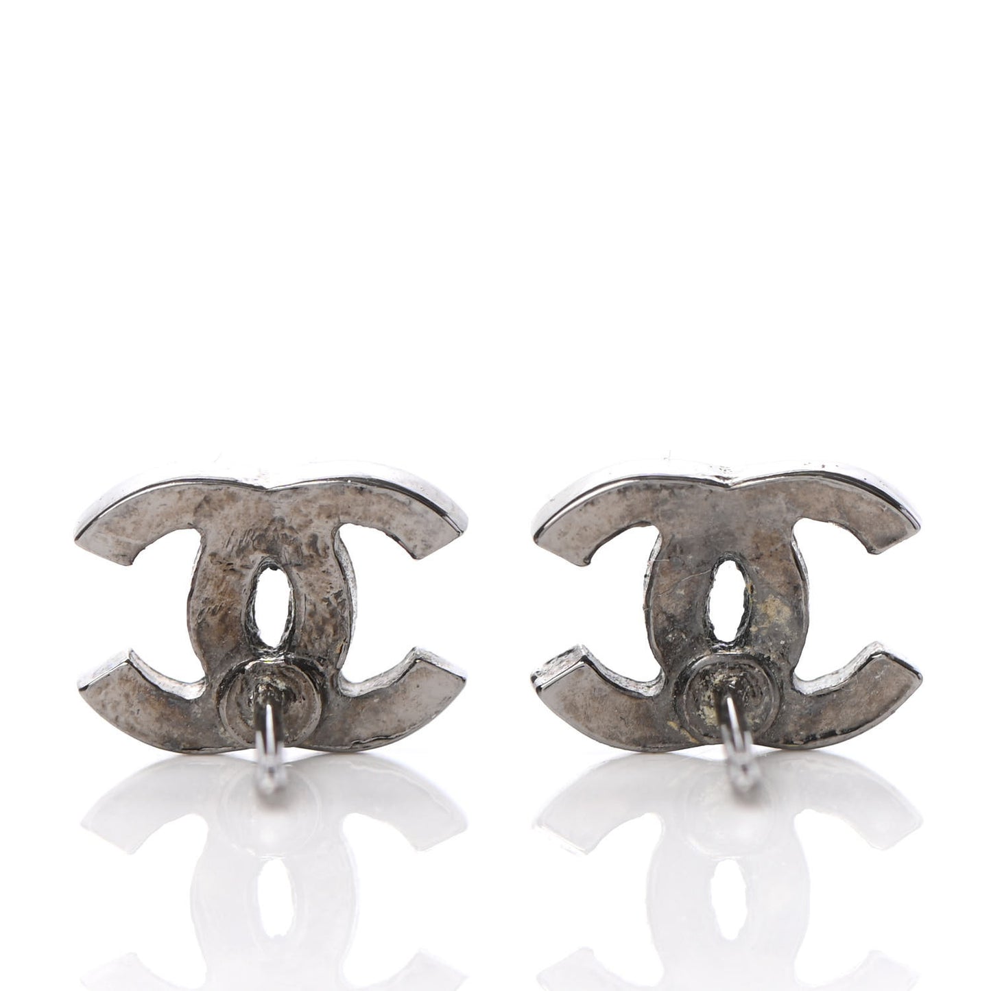 Enamel CC Stud Earrings Black Silver