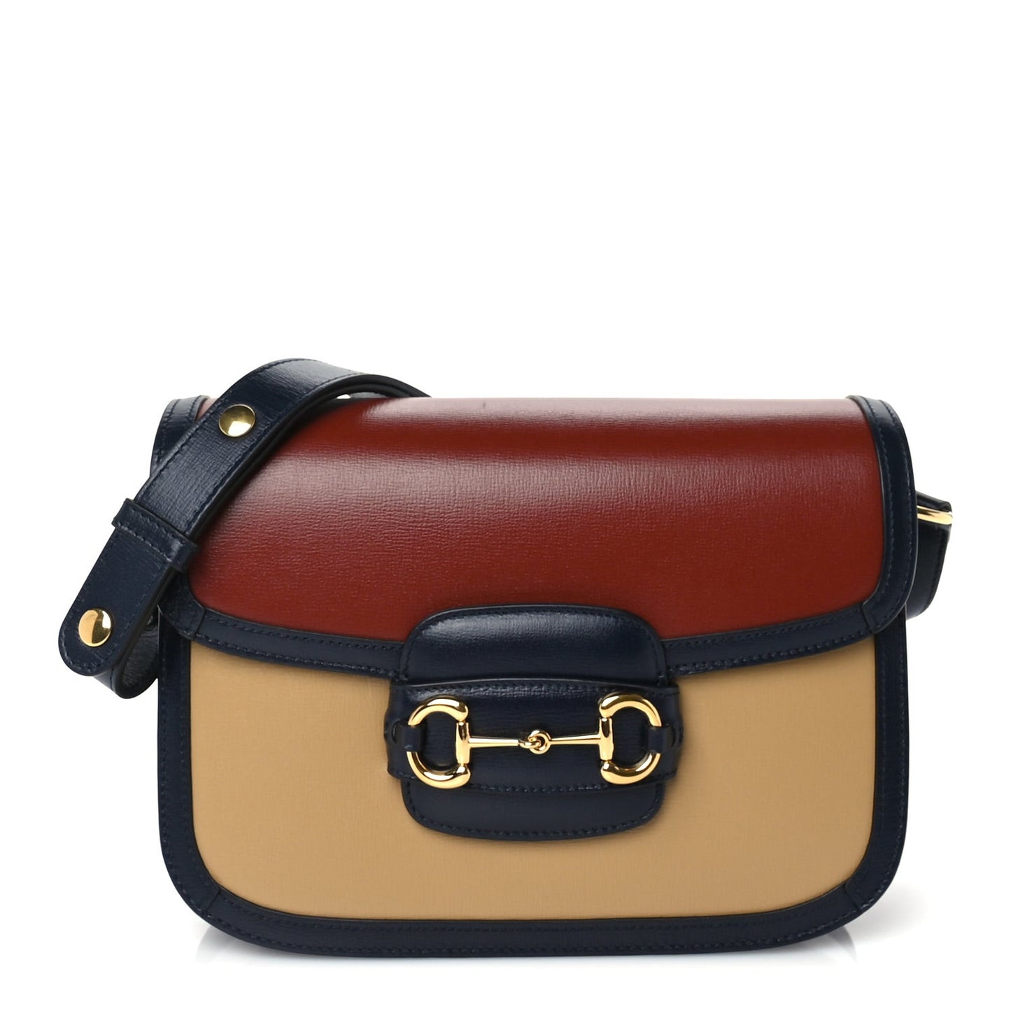 Azalea Calfskin Tri-Color Horsebit 1955 Shoulder Bag New Cherry Red Sun Oil Blue