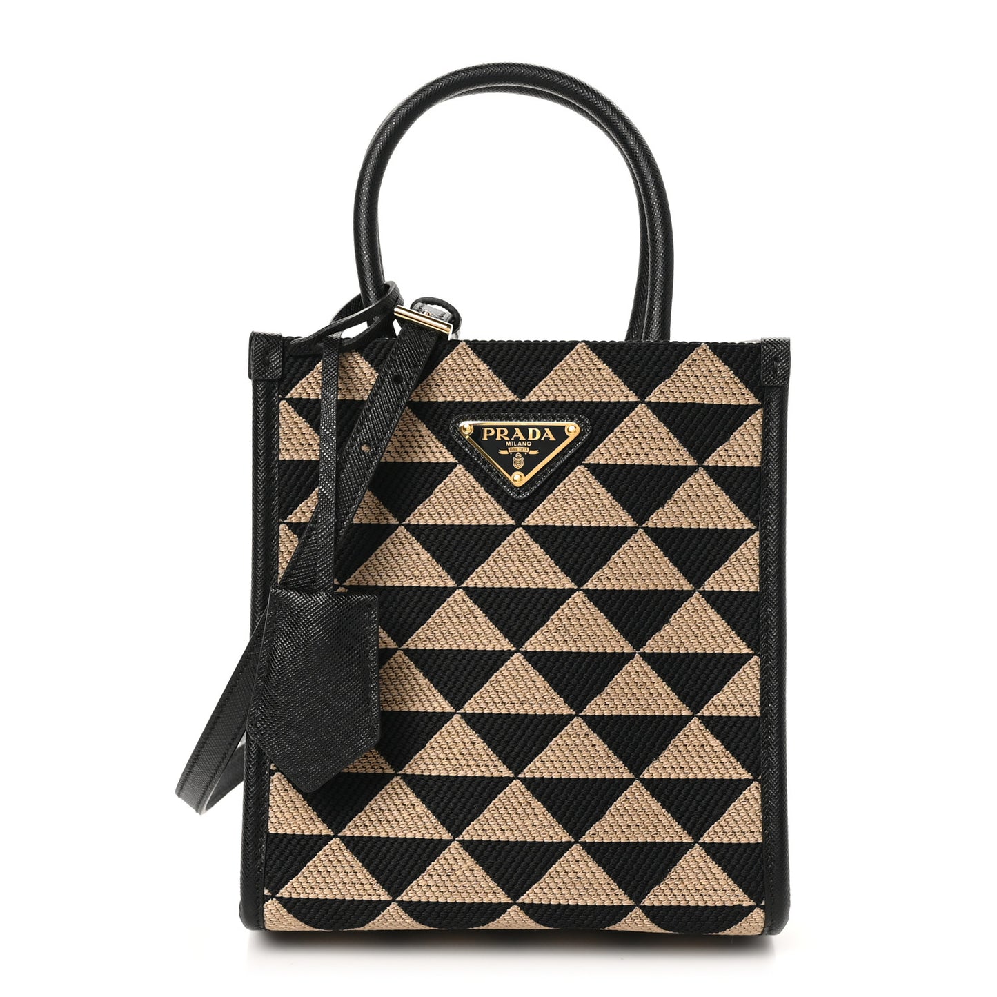 Jacquard Saffiano Triangolo Symbole Embroidered Micro Tote Black Corda