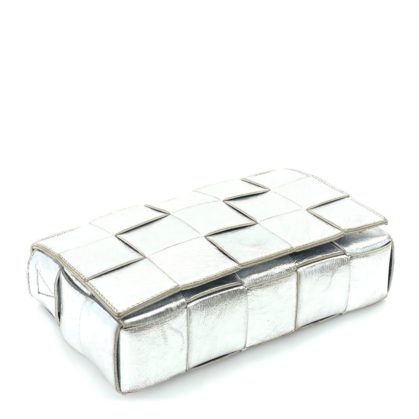 Metallic Lambskin Maxi Intrecciato Cassette Crossbody Bag  Silver