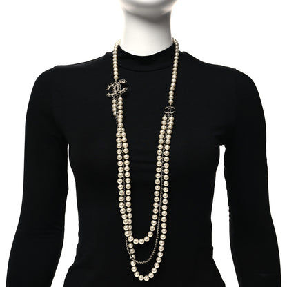Chanel Lambskin Pearl Crystal CC Multi Strand Necklace Black Gold 2 of 5