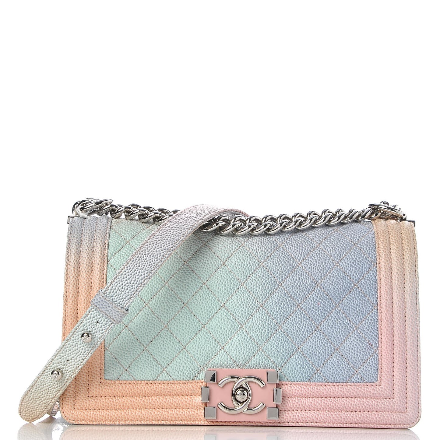 Caviar Quilted Medium Rainbow Boy Flap Pink Multicolor