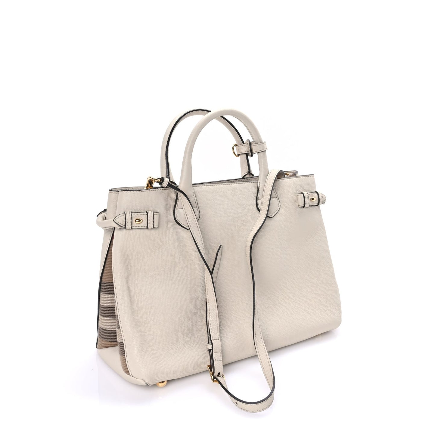 Derby Calfskin House Check Medium Banner Tote Limestone Limestone