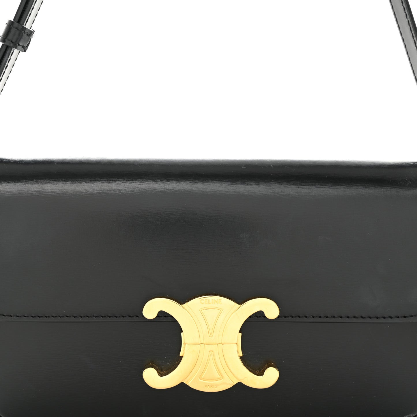 Shiny Calfskin Triomphe Shoulder Bag Black