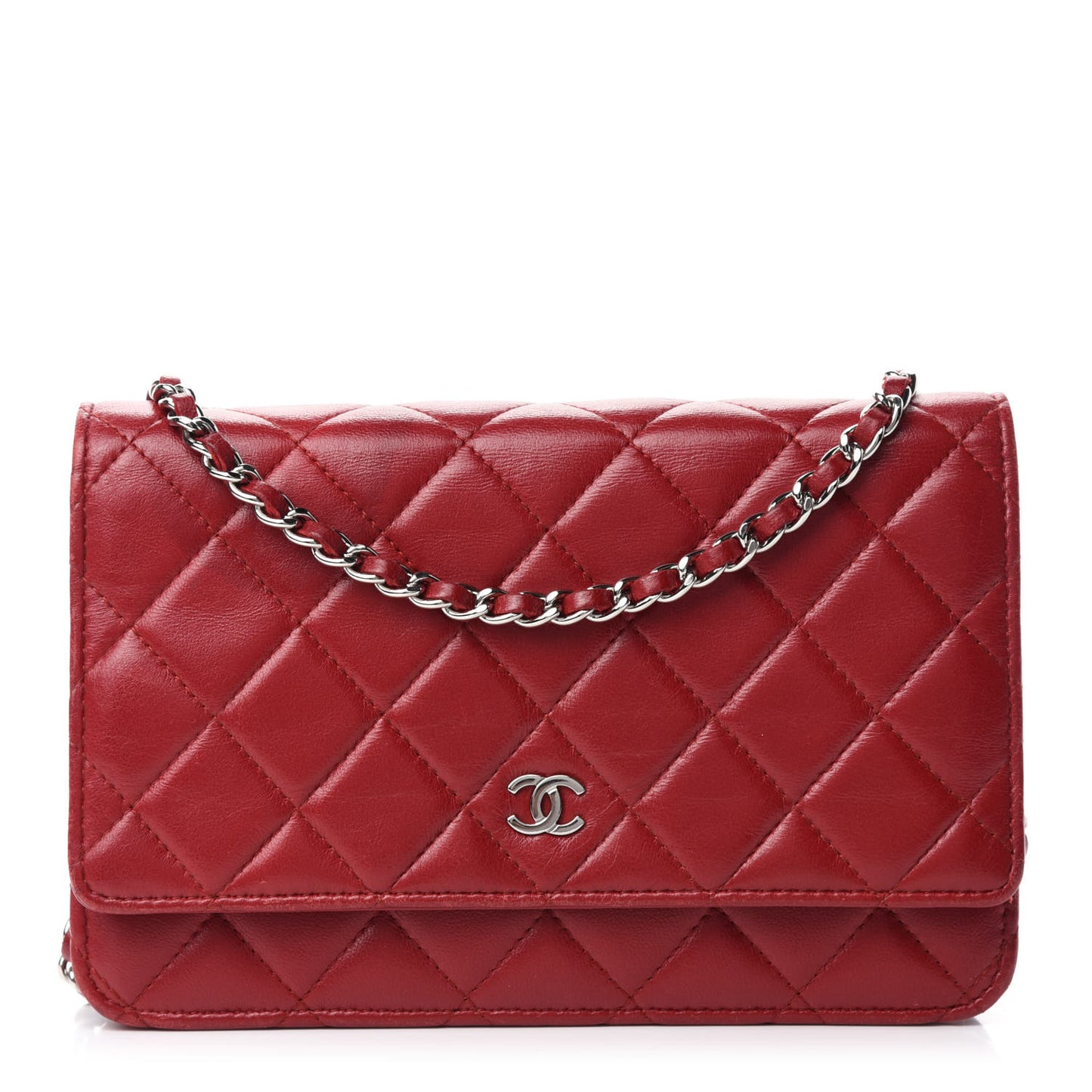Lambskin Quilted Wallet on Chain WOC Red