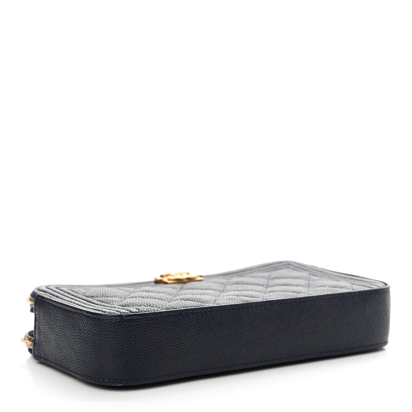 Caviar Quilted Small Boy Clutch With Chain Dark Blue