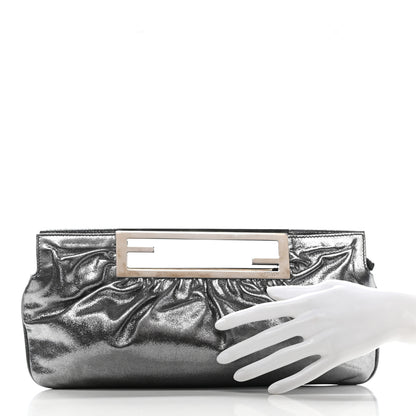 Fendi Metallic Lurex FF Cutout Baguette Clutch Silver 2 of 8