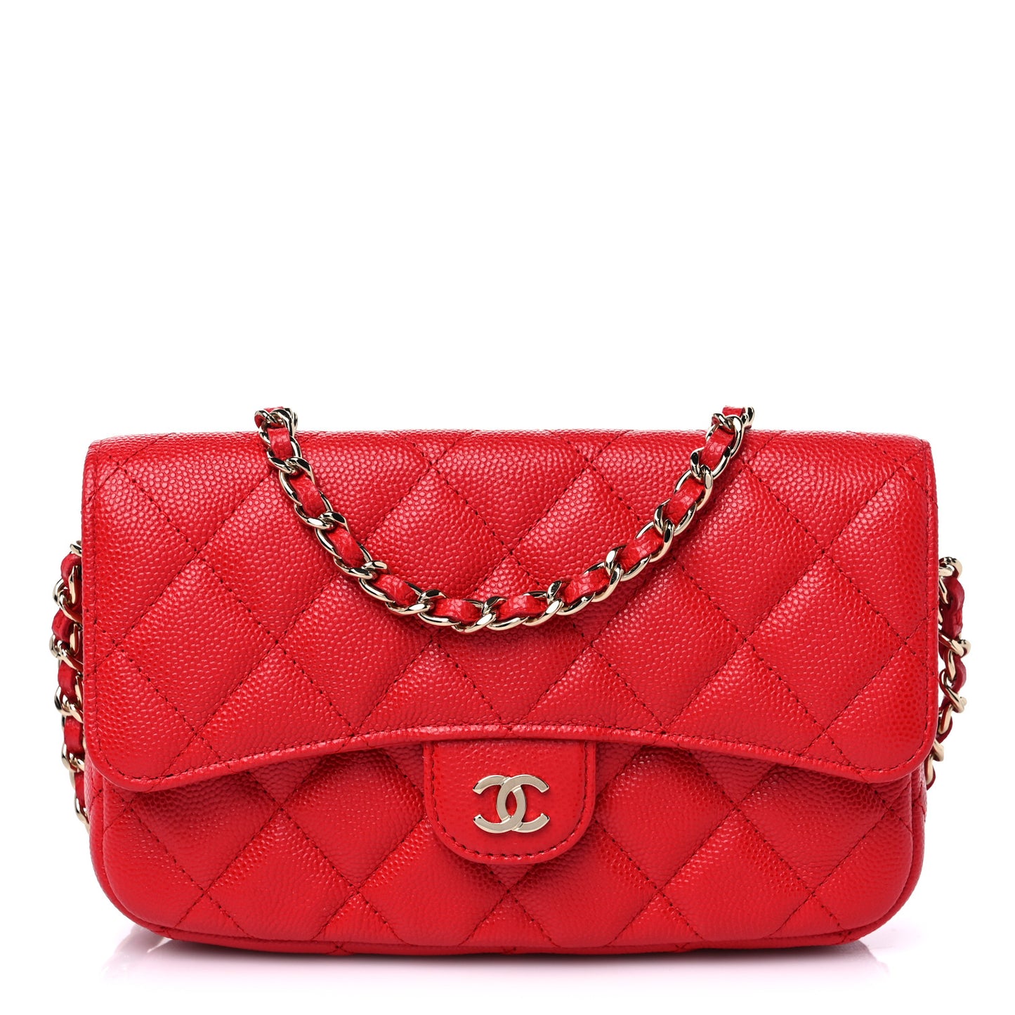 Caviar Quilted Flap Phone Holder With Chain Red