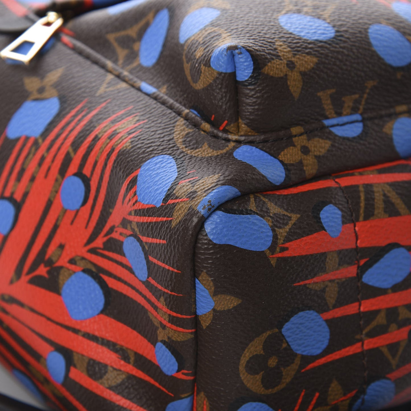 Monogram Jungle Dots Palm Springs Backpack PM Coquelicot Denim